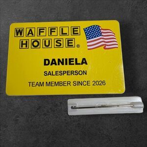 Waffle House Name Tag DANIELA Yellow Logo Employee Badge Memorabilia Uniform Pin